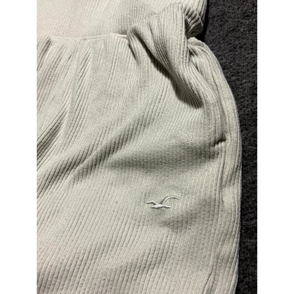 Hollister Sleep Pants Womens XS Beige Stretch Ribbed High Rise Cozy Wide Leg